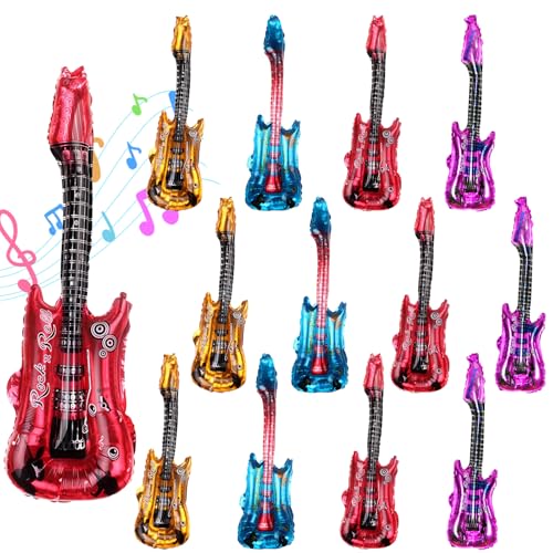 12 piezas de guitarra inflable, instrumento musical inflable, guitarra rock, juguete con campanas, accesorios inflables para fiestas para niños y adultos, decoración de fiesta