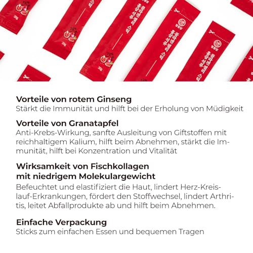 MYEONGWON Pomegranate Ginseng Collagen Jelly Sticks 280g | Korean Red Ginseng & Granatapfel | Fischkollagen mit Vitamin C | Inner Beauty Jelly Sticks 20g x 14