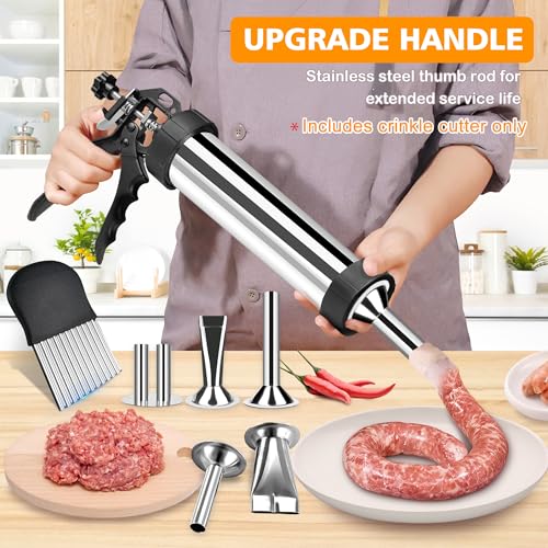 (Includes crinkle cutter only) Professional Beef Jerky Gun Kits Stainless Steel Jerky Maker - Jerky Maker Jerky Cannon Meat Gun Stainless Steel Jerky Gun