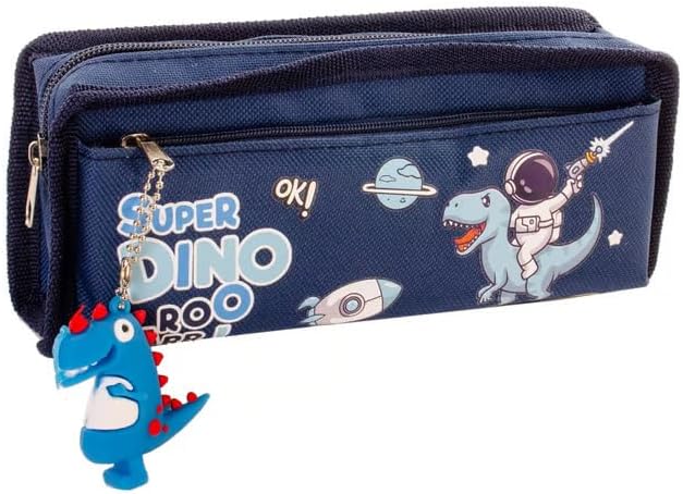 Generic Estojo Escolar Super Dino Azul 2 Compartimentos E Chaveir...