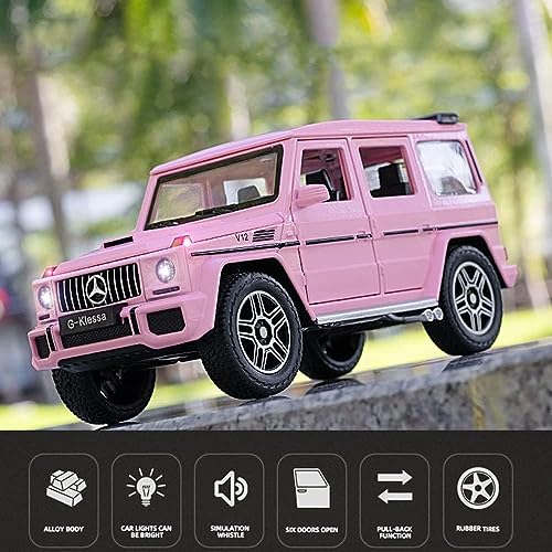 Image of Alloy Metal Car 1:24 AMG G63 G-Klessa Diecast Pullback Toy car with Openable Doors & Light, Music Boys Gifts Toys for Kids (Pink)