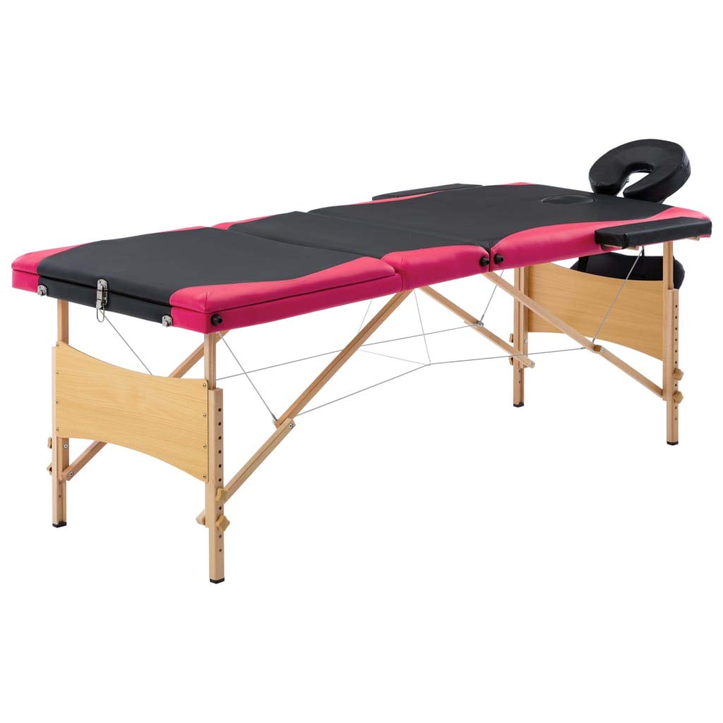 Table de massage pliable 3 zones noir et rose bois pour shiatsu et reiki