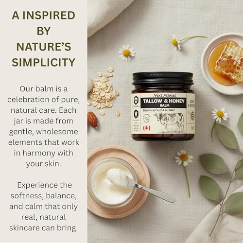 NEXT PLANET Beef Tallow & Honey Balm – Face & Body Moisturizer – Natural Skincare with 100% Grass Fed Tallow, Raw Honey & Beeswax – Hydrating, Nourishing & Anti-Aging- Vitamins A, D, K & E -2oz Brand