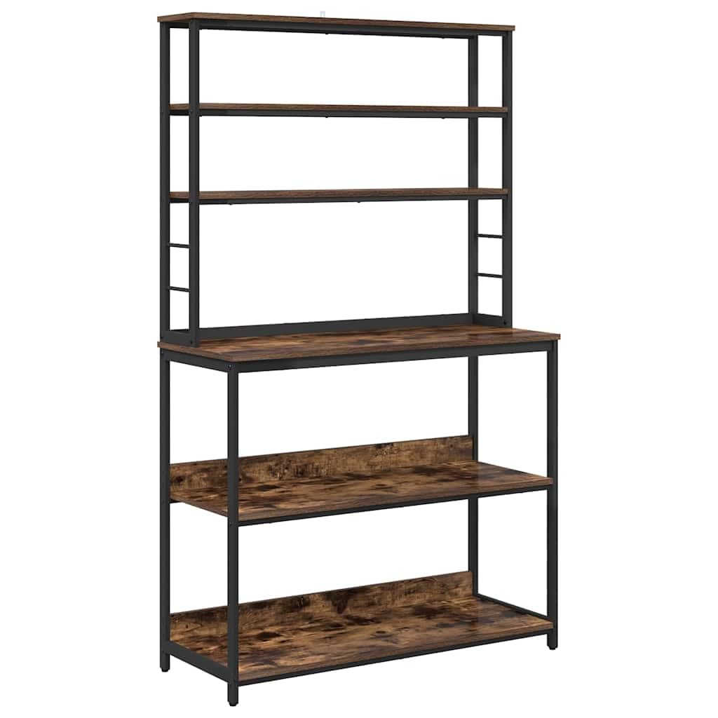 Industrielles Küchenregal 100x40x168 cm aus Holzwerkstoff mit Stahlrahmen, freistehendes Standregal für Küche und Essbereich, vielseitige Aufbewahrung für Kochutensilien