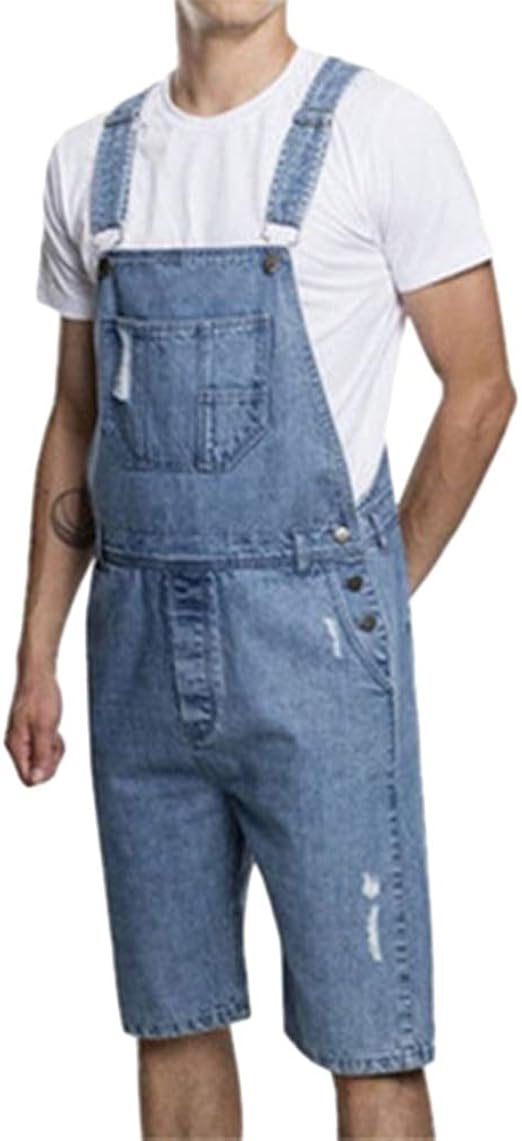 Salopette Uomo Pantaloncini di Jeans Overall Tuta Intera, Denim, Casual,  Slim Fit con Tasca : Amazon.it: Abbigliamento