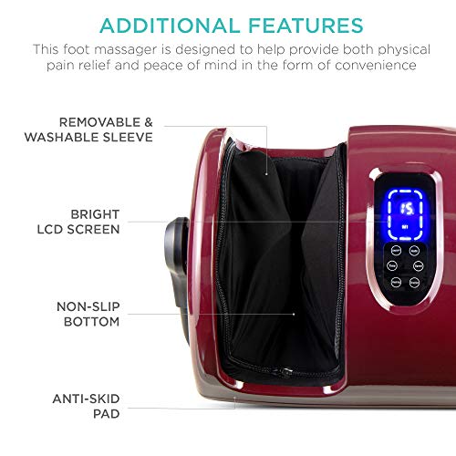 Image of Best Choice Products Shiatsu Foot Massager with Heat for Plantar Fasciitis & Neuropathy, Kneading Foot & Calf Massager with Remote, 360 Adjustable Handle, Rolling & Compression Massage - Red
