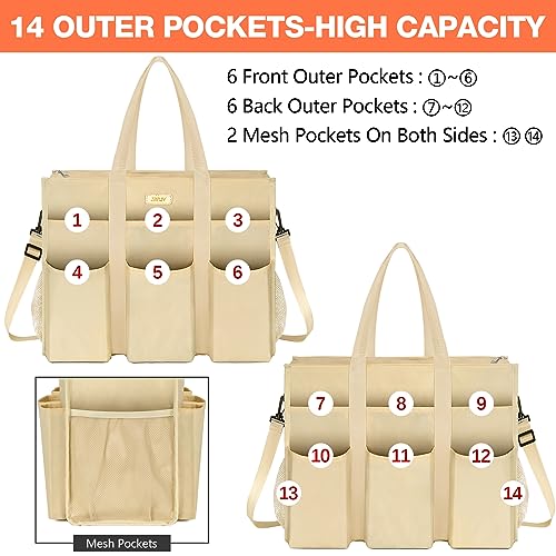 Image of IBFUN Utility Tote Bag with 24 Pockets, Large Teacher Tote for Women with Laptop Compartment, Travel Tote Bag with Zip Top