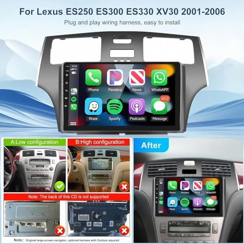 Pantalla de coche 2 DIN con Carplay inalámbrico y Android Auto para Lexus ES250 2