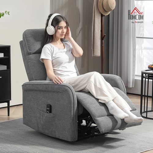 HOMCOM Relaxsessel Elektrisch Massagesessel mit Heizung, Vibrationsmassage, Fernsehsessel mit Liegefunktion, TV Sessel mit USB, Fernbedienung, Fußteil und Seitentasche, für Wohnzimmer, Dunkelgrau – Bild 3