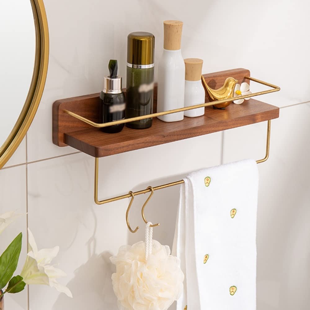 Estantes flotantes de Pared de Madera Maciza para Ducha, sin Taladro, 4 Piezas, toallero con Gancho para baño, Cocina y Dormitorio - Slish STO Solut