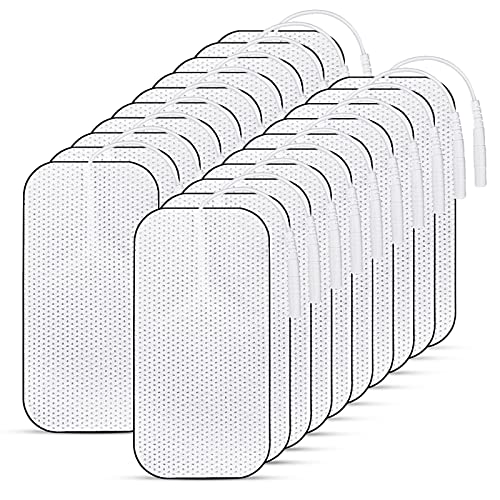 Tens Elektroden Pads, 20 Stück Selbstklebende Elektroden Tens Gerät, 40 x 80 mm Tens Elektroden Wiederverwendbar mit 2 mm Steckanschluss, Kompatibel mit TENS-Geräte und EMS-Trainer