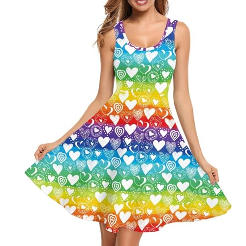 TOADDITDO Women's Sleeveless O Neck Beach A-Line Party Coctail Tank Dresses Flared Sundress