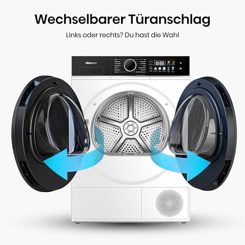 Hisense DH3I802BWCD, 8KG, Kondensation mit Wärmepumpe, 18 Programme, ConnectLife, Feuchtesensor, Anti Crease, TwinAir,Schwarz- Weiß, Energieeffizienzklasse C