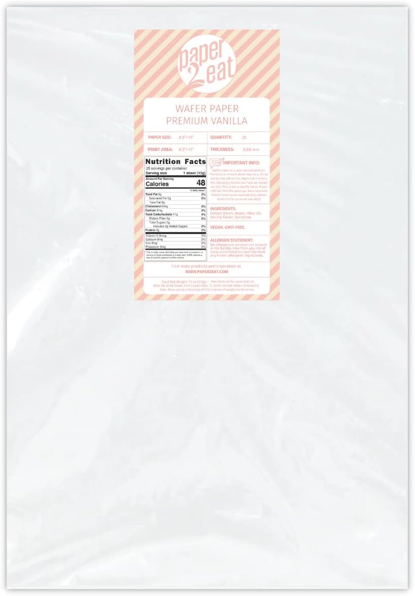 edible Wafer Paper Sheets Premium - 0.60 mm - Vanilla Flavored - 25 count