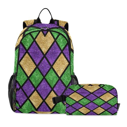 Lot de 2 sacs à dos préscolaire violet et vert avec boîte à lunch pour enfant