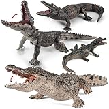 THINKBAY 4PCS Safari Alligator Crocodile Animal Toy Figurines, Realistic Plastic Animal Figures for Kids,Includes Caiman & Nile Crocodile and 2 Alligators, Party Favors Cake Toppers for Boys Girls