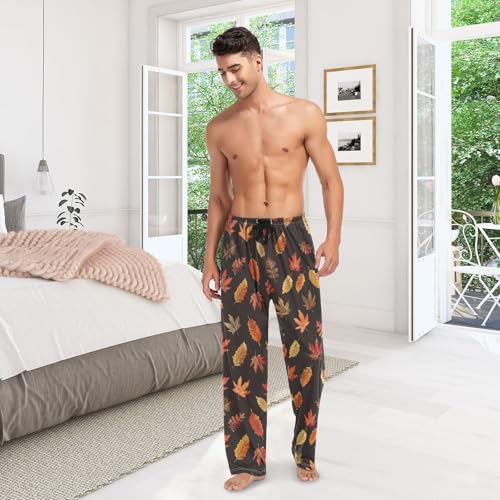 Mens Pajama Pants Fall Thanksgiving Leaves Soft Lounge Sleep Pj Bottoms with Drawstring Pockets 6