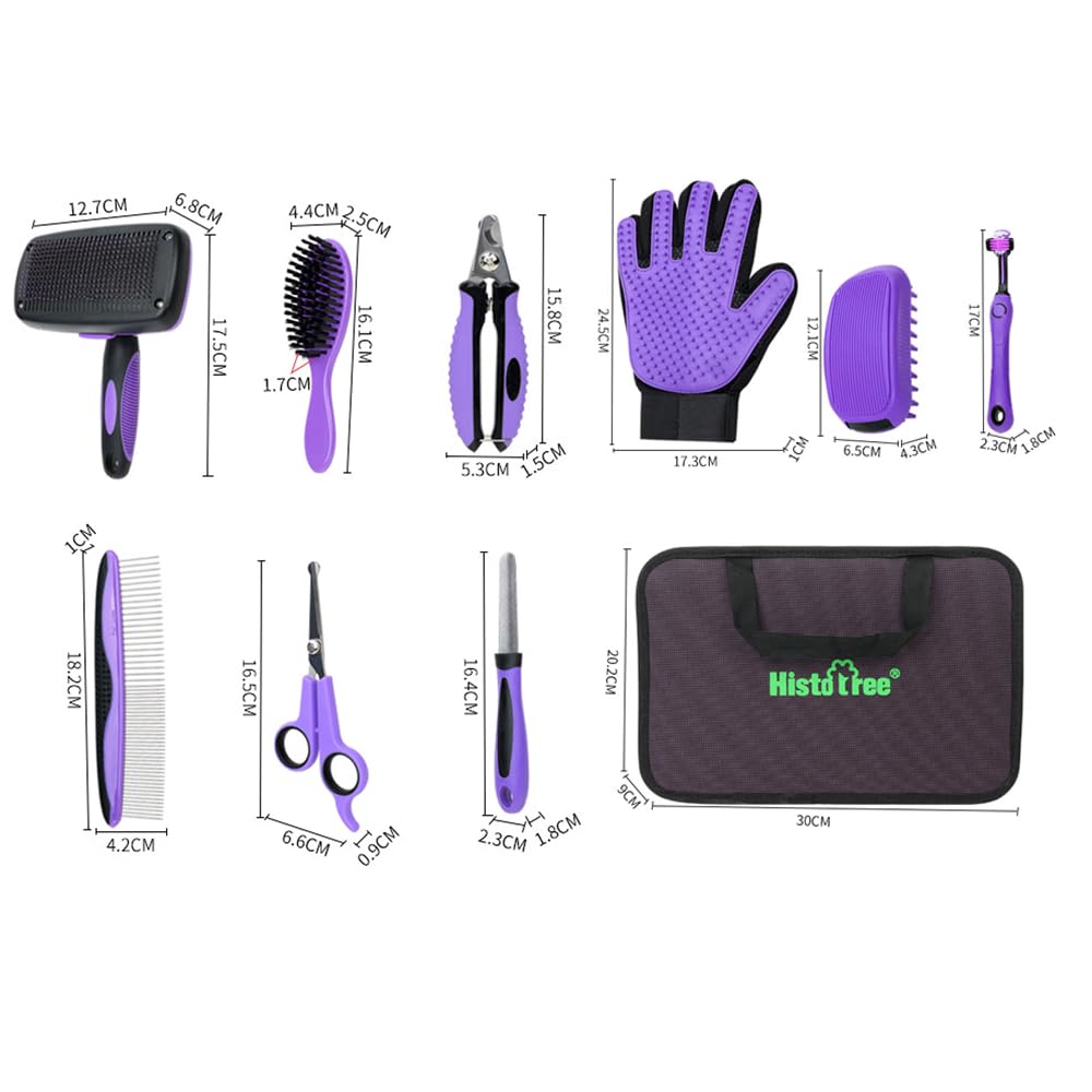 Lot de 9 brosses pour chiens et chats - Coupe-griffes avec lime, peigne démêlant, brosse de bain et shampoing - Accessoires de toilettage pour poils courts et longs