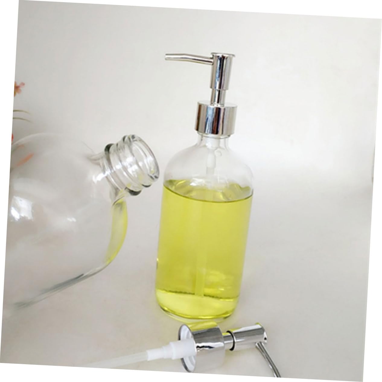 GLEAVI 4 Botellas Dispensadoras de Jabón de Vidrio Blanco, 500ml, Rellenables y Portátiles, Diseño Simple para Baño y Camping, Envase Reutilizable