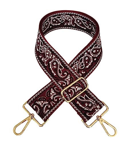 Image of 1pc Adjustable Strap Replacement 2inch Wide Paisley Jacquard Belt for Crossbody Purse Handbag Shoulder Guitar Camera Bag (Red Brown)