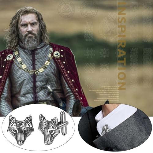 Mancuernillas Vikingas OIDEA para Hombre Estilo Wolf Head miniatura 6