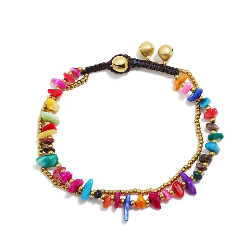 Decorazione cavigliera Decorazione cavigliera da spiaggia Boho Ghiaia naturale Filo di cera tailandese Cavigliera da spiaggia a doppio strato intrecciata a mano