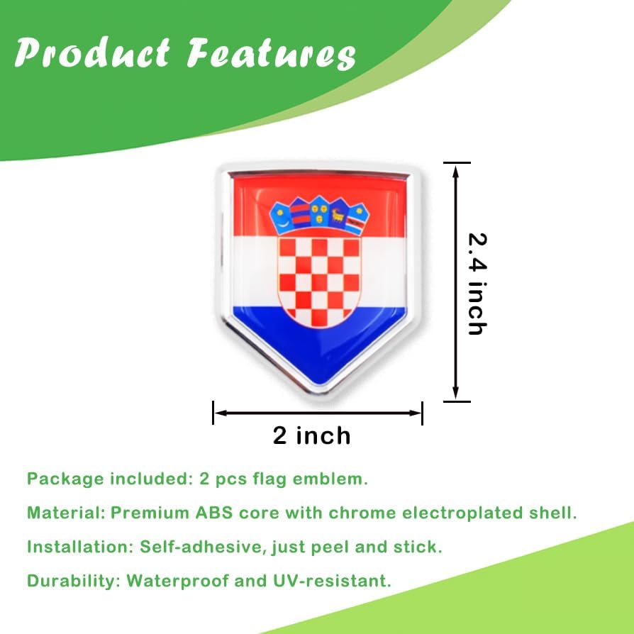 Newperlite Croatia Flag Decal Sticker Car Emblem Croatian Flag Car Decoration Accessories Chrome Shield for Truck Vehicles Cars, 2 Pack - Image 2