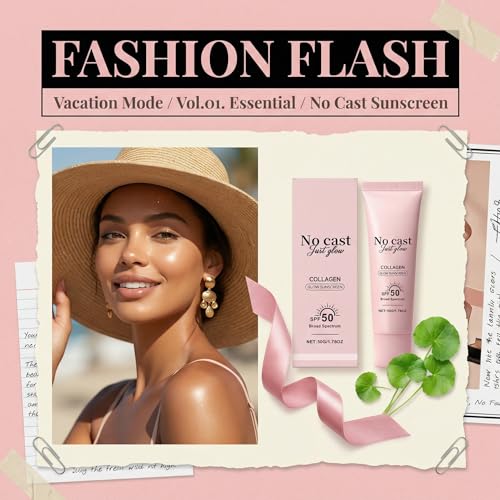 Generic No Cast Just Glow Collagen Sunscreen | SPF 50 Broad Spectrum Face Sunscreen | Lightweight, Non-Sticky, Hydrating Formula | No White Cast or Residue | Peptide, Cica for Soothing & Natural Glow (1pc)