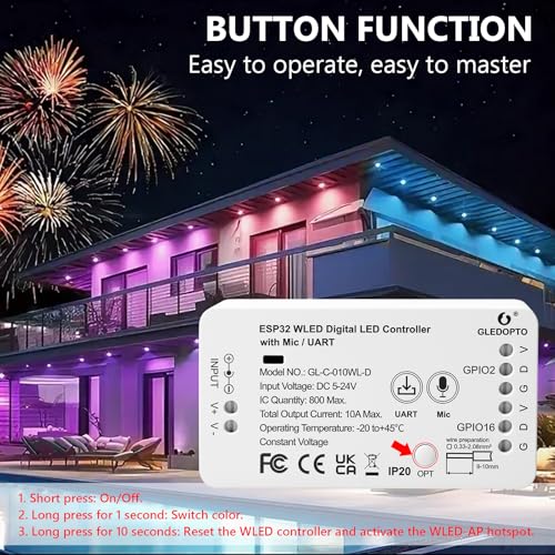 Contrôleur LED WiFi Bluetooth intelligent Wled Esp32 synchro effets pixels