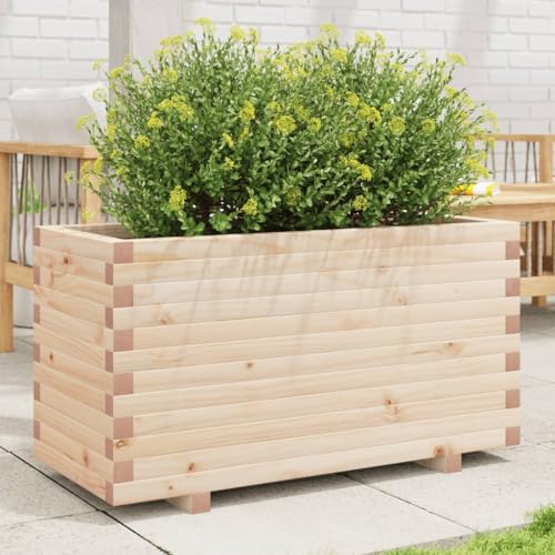Qnhdfrt Massivholz Kiefer Hochbeet Holz Pflanzkübel 90x40x49.5 cm Schmal Hoch für Garten Terrasse Balkon