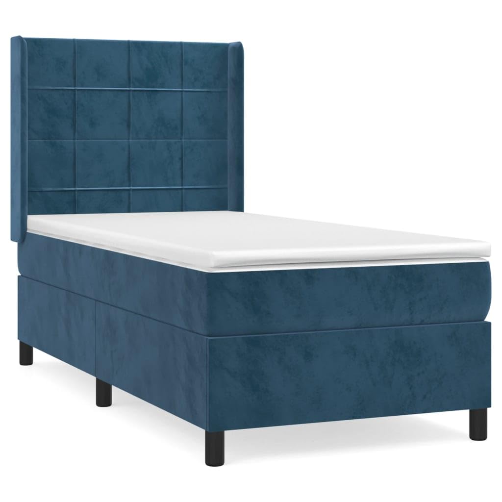 Cadre de lit, sommier à lattes, lit à plateforme, lit à sommier tapissier avec matelas, bleu foncé, 90 x 190 cm, velours, silencieux, installation facile, convient pour la chambre à coucher