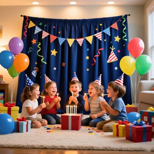 Image of 2 Panels Blue Backdrop Curtain, 10 x 10 Feet Polyester Background Curtains for Parties, Weddings, Baby Showers, Halloween, Christmas, Birthday Party Photoshoot Backdrop Curtains Decorations