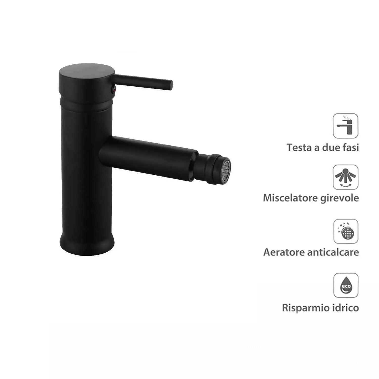 Miscelatore rubinetto lavabo bidet bagno acciaio inox nero piletta RAY 87392