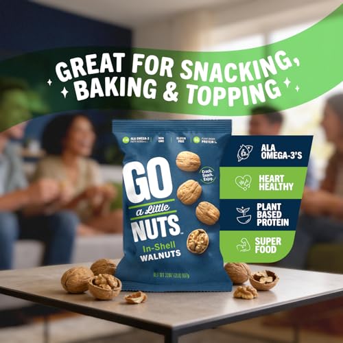 Image of Go a Little Nuts California In-Shell Walnuts, 2 lb. Bag, Farm Fresh, Non-GMO, Kosher, Heart-Healthy Omega-3, High Protein, Vegan Snack