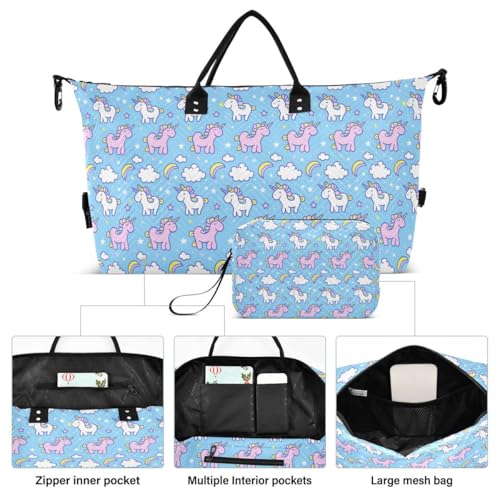 Unicorn Cloud Blue Travel Duffle Bag Gym Bag Weekender Bags with Toiletry Bag Travel Trip Tote Bag2
