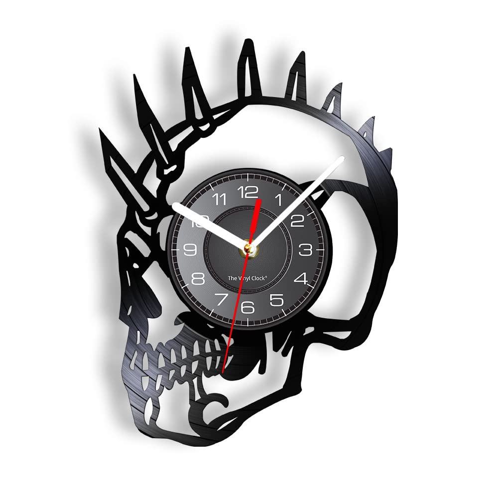 Smotly Black Vinyl Wall Clock, Skull Pattern Shape Digital, Wall Clock Gift For Wall Personality Decoration.