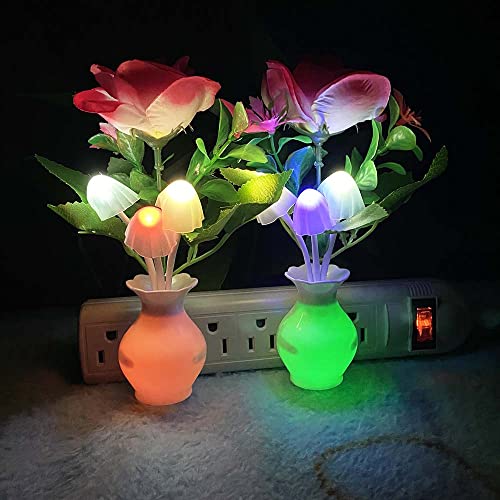 [2 Pack] Utlk Plug-In Flower Led Mushroom Night Light Lamp With Dusk To Dawn Sensor,Cute Plug In Led Bed Cute Mushroom Nightlight Night Lamp Wall Light Baby Night Lights For Kids Children #TOP1