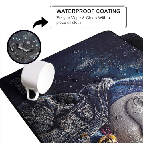 Image of Stylish Cartoon Cat Gaming Mouse Pad, Large Desk Mat 58.5 x 28 cm, Extended Washable Mousepad, Desk Pad, 2mm Thick Non-Slip Rubber Base, Stitched Edges, Smooth Surface (Multicolour)