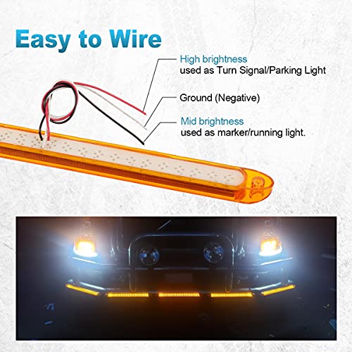 Image of Partsam 2Pcs Amber Yellow 17 inch Inch 23 LED Trailer Turn Signal Parking Front Clearance Marker ID Identification Light Bars Waterproof 12V Sealed for Trailer Truck RV Camper Pickups