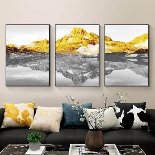 Affiche montagne dorée triptyque pour fond de canapé de salon moderne - 2