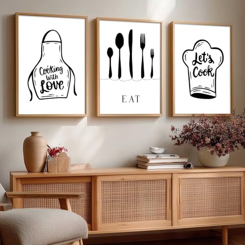 Image of HOTHOUSE Kitchen Wall Artposter With Frame For Living Room Bed Room Hotel Wall Decor Digital Reprint engineered wood Set of 3 (19X25 inch)