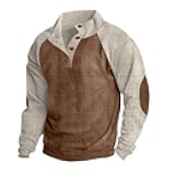 ZOCANIA Men's Corduroy Sweatshirts Pullover Casual Long Sleeve Stand Collar Button Henley Waffle Shirts with Elbow Patches