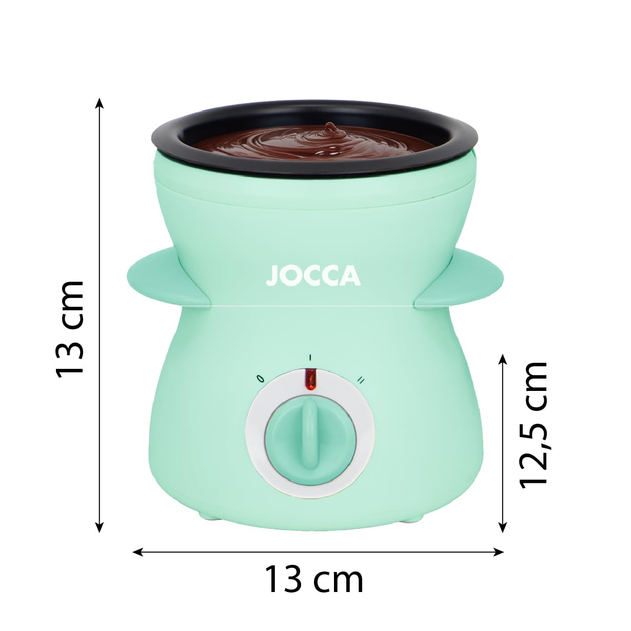 Jocca - Mini fondue eléctrica 350 ml | 2 niveles de temperatura | Recipiente antiadherente extraíble | 4 tenedores incluidos | Color turquesa | Diseño compacto Línea Sweet