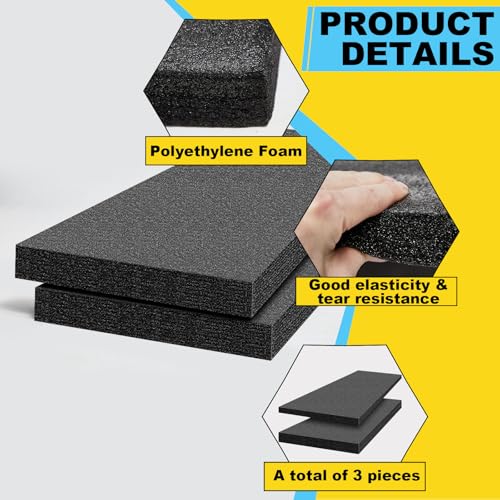 Yaomiao 3 Sheets Customizable Polyethylene Foam 54\" x 16\" x 2\" Thick Black Packing Foam Inserts for Cases Thick Polyethylene Foam Sheet for Packaging and Crafts - Thumbnail 3