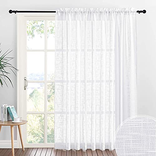 RYB HOME White Sheer Curtains for Living Room Sliding Glass Door, Rod Pocket, 100 x 84 inch, 1 Panel