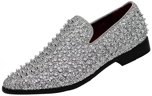 Image of SPK70 Men's Vintage Spike Dress Loafers Slip On Fashion Shoes Classic Tuxedo Dress Shoes