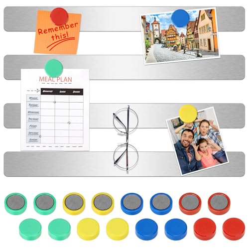 Wukong 30x3cm | 4 Pack Argent Tableaux Magnétiques, Tableau Mémo Autocollant avec 16Pcs Coloré Aimants pour Tableau Blanc pour Réfrigérateur, Tableau D'affichage, Mur Photo, Famille, Bureau