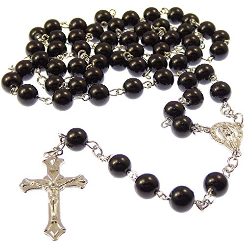 Rosario lungo in metallo nero cattolico con dado