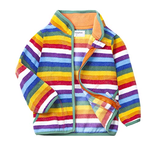 Mud Kingdom Toddler Girls Polar Fleece Jacket Outerwear Zip Up Stand Collar Winter Colorful Rainbow Stripes 3T cover