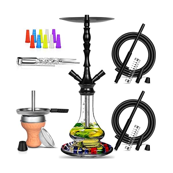 ADMY Shisha Set, 62cm Hookah Aluminium 2 Anschlüsse 2 Schläuche | Wasserpfeife Set Komplett mit Zubehör Edelstahl…